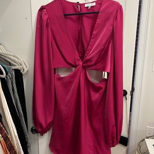 Pink satin long sleeve dress